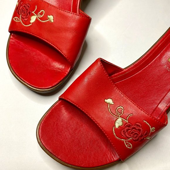 Andrea Coleccion Y2K Mid-Heel Mules Red Embroidered Flowers size 7 - Picture 5 of 6